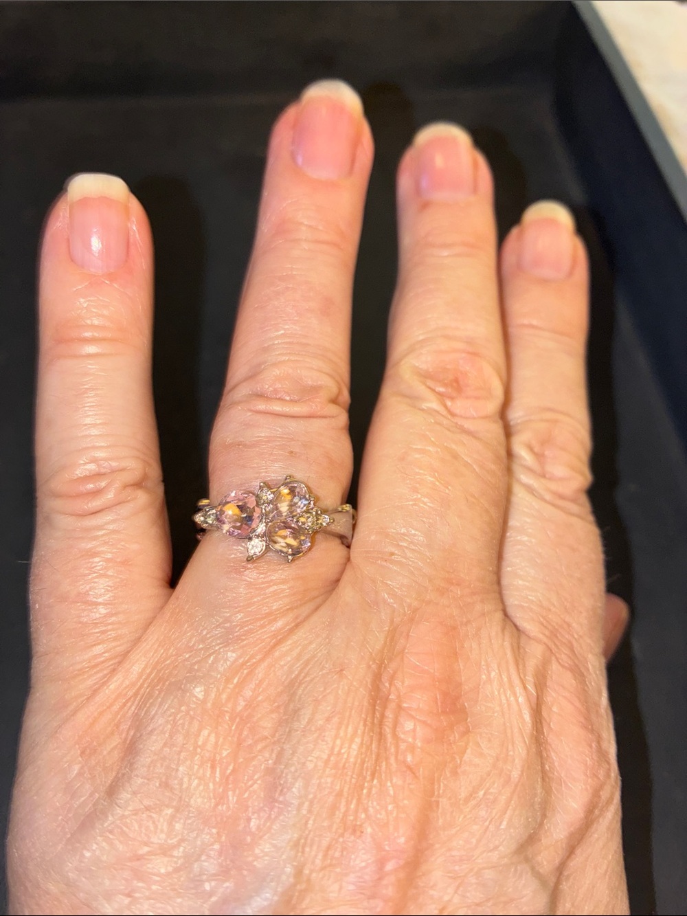 Gold-Tone Pink Morganite Cluster Stretch Ring